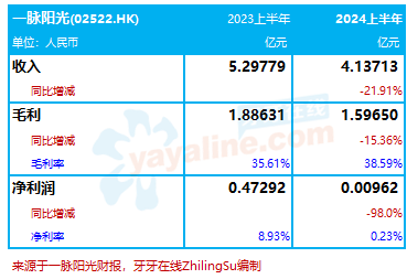 一脉阳光：2024上半年收入减22%至4.14亿，净利润同比减少98%｜医疗服务企业.财务数据